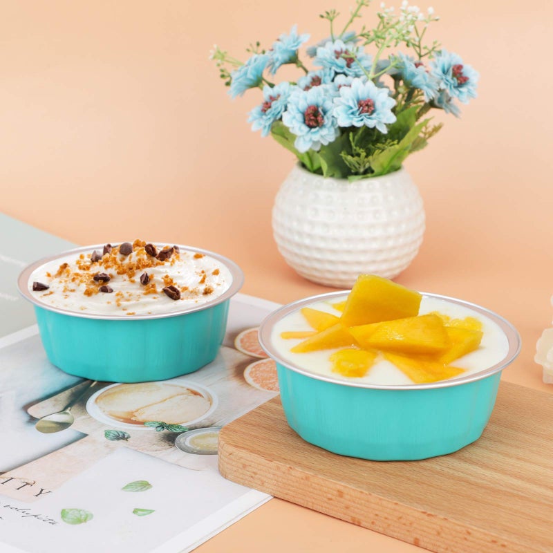 Beasea 8 oz 50 Pack Disposable Ramekins with Lids, Aluminum Cups for Baking Elegant Blue Aluminum Foil Cups Creme Brulee Muffin Cupcake Baking Cup Mini Pudding Cups for Party Wedding Birthday - Image 3